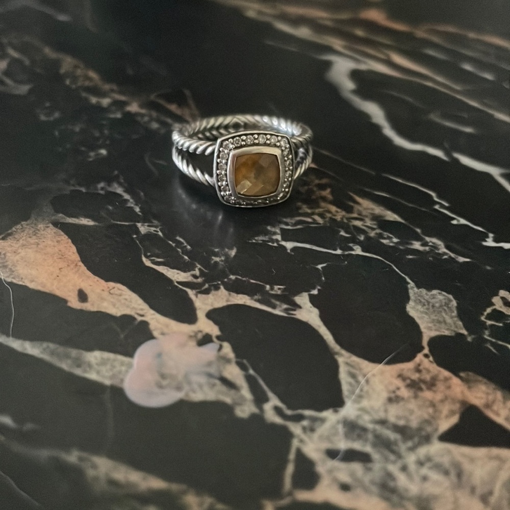David Yurman Petite Albion Ring Sterling Silver with Citrine and Pavé Diamonds